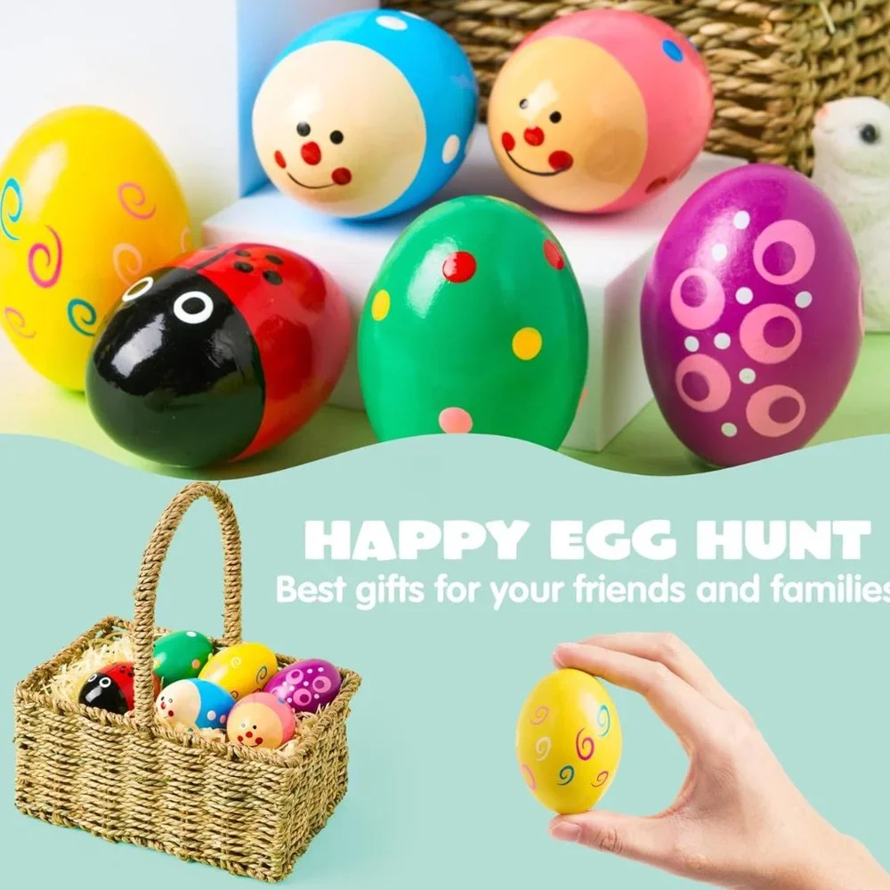 6 Music Easter Wooden Eggs - Shakers and Play
